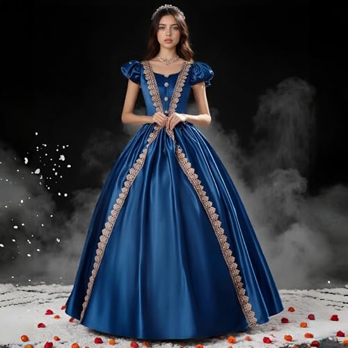 Vestido medieval renacentista para mujer, vestido de baile victoriano con mangas abombadas, vestido vintage renacentista aristocrático para Halloween, fiesta temática, azul, Altoa única