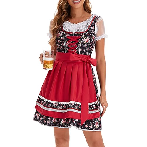 Generisch Vestidos góticos para mujeres, disfraz de cráneo, disfraz de barman, disfraz de cerveza, disfraz de carnaval, Halloween, cosplay, disfraz de Bnha (rojo sandía, L)