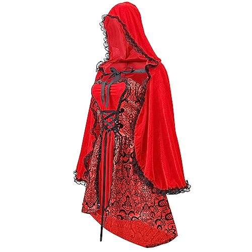 Generisch Decoración medieval para sala de estar, mujer, disfraz de capa de canción de Halloween, disfraz de cosplay, disfraz de anime, disfraz de cosplay femenino, rojo, S