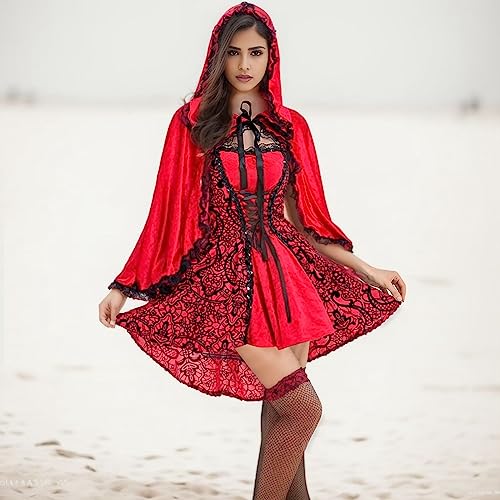 Generisch Decoración medieval para sala de estar, mujer, disfraz de capa de canción de Halloween, disfraz de cosplay, disfraz de anime, disfraz de cosplay femenino, rojo, S