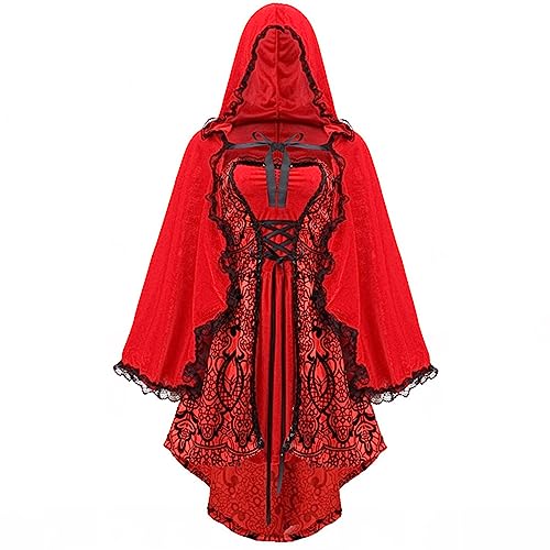 Generisch Decoración medieval para sala de estar, mujer, disfraz de capa de canción de Halloween, disfraz de cosplay, disfraz de anime, disfraz de cosplay femenino, rojo, S