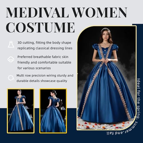 Vestido medieval renacentista para mujer, vestido de baile victoriano con mangas abombadas, vestido vintage renacentista aristocrático para Halloween, fiesta temática, azul, Altoa única