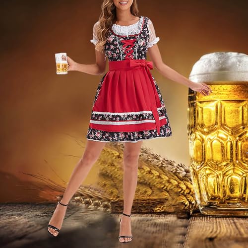 Generisch Vestidos góticos para mujeres, disfraz de cráneo, disfraz de barman, disfraz de cerveza, disfraz de carnaval, Halloween, cosplay, disfraz de Bnha (rojo sandía, L)
