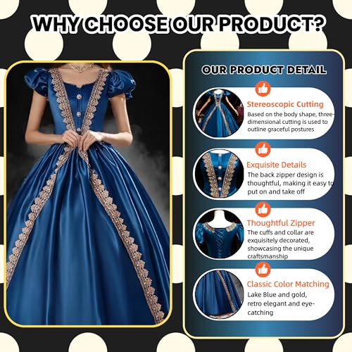 Vestido medieval renacentista para mujer, vestido de baile victoriano con mangas abombadas, vestido vintage renacentista aristocrático para Halloween, fiesta temática, azul, Altoa única