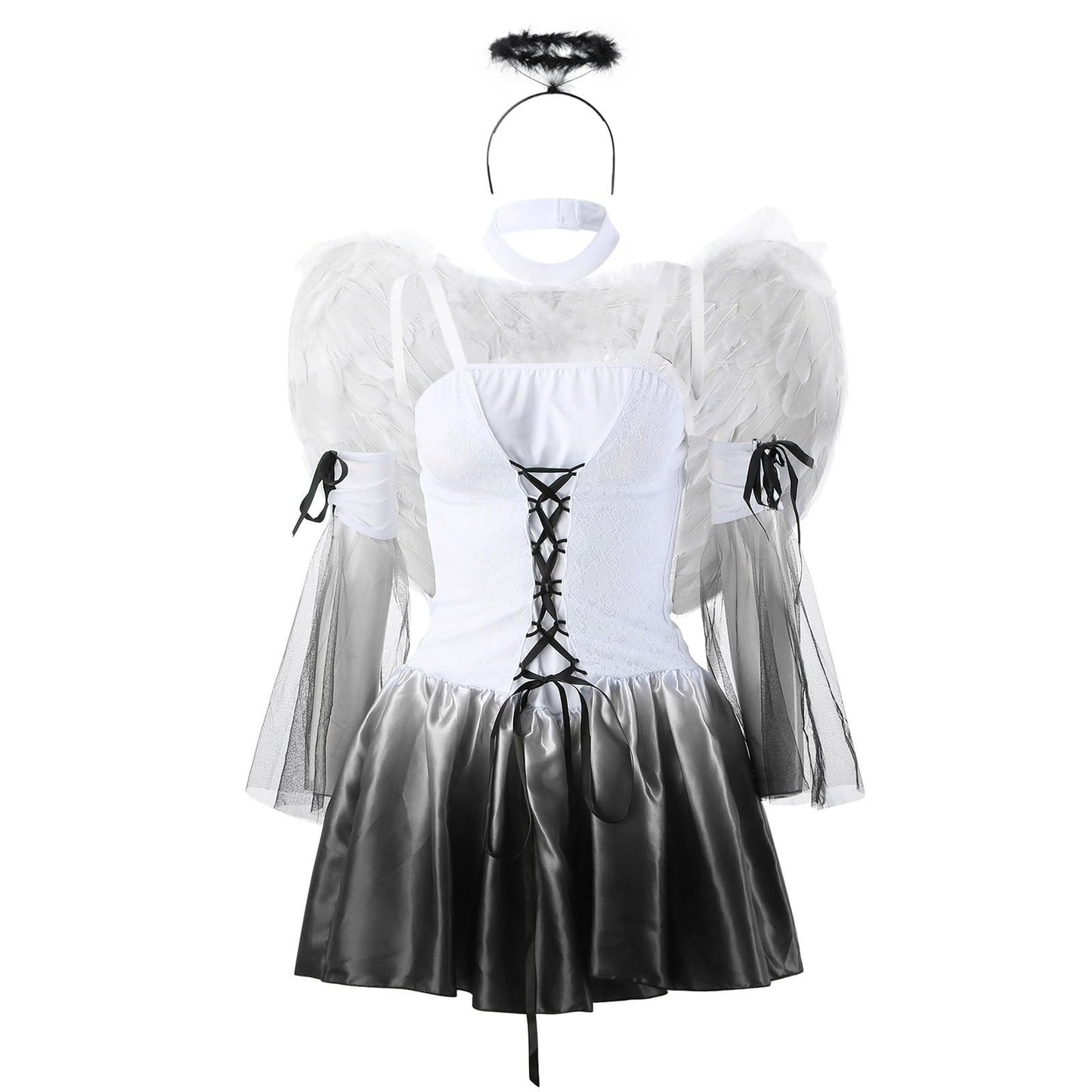El libro de la memoria Un estudio de memoria en la cultura medieval divertido disfraz de novia para mujer, Halloween, novia, cosplay, disfraz negro, vestido, disfraz de gato, 4 piezas, Blanco, S