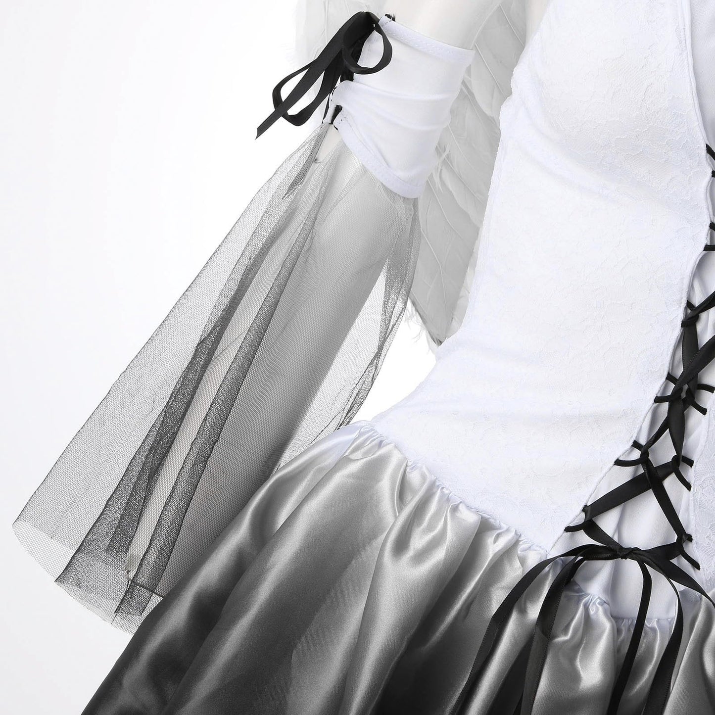 El libro de la memoria Un estudio de memoria en la cultura medieval divertido disfraz de novia para mujer, Halloween, novia, cosplay, disfraz negro, vestido, disfraz de gato, 4 piezas, Blanco, S
