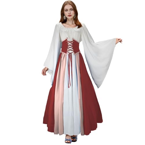 Ropa punk gótica para hombres, vestido de Halloween, disfraz para mujer, talla grande, línea A, encaje, maxivestidos, mangas para mujer, vestido vintage negro bruja, cosplay, disfraz de Astolfo, rojo