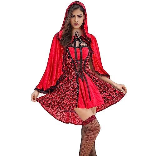 Generisch Decoración medieval para sala de estar, mujer, disfraz de capa de canción de Halloween, disfraz de cosplay, disfraz de anime, disfraz de cosplay femenino, rojo, S