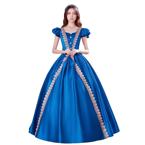 Vestido medieval renacentista para mujer, vestido de baile victoriano con mangas abombadas, vestido vintage renacentista aristocrático para Halloween, fiesta temática, azul, Altoa única