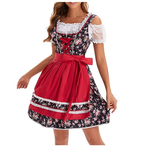 Generisch Vestidos góticos para mujeres, disfraz de cráneo, disfraz de barman, disfraz de cerveza, disfraz de carnaval, Halloween, cosplay, disfraz de Bnha (rojo sandía, L)