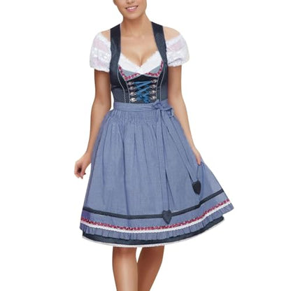 Generisch Vestido de noche gótico, elegante, estilo cosplay, con delantal para fiesta de Halloween, Oktoberfest, carnaval, Vi Cosplay, disfraz arcano, azul oscuro, M