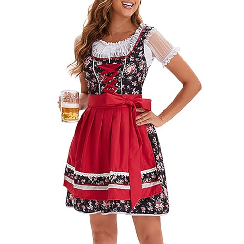 Generisch Vestidos góticos para mujeres, disfraz de cráneo, disfraz de barman, disfraz de cerveza, disfraz de carnaval, Halloween, cosplay, disfraz de Bnha (rojo sandía, L)