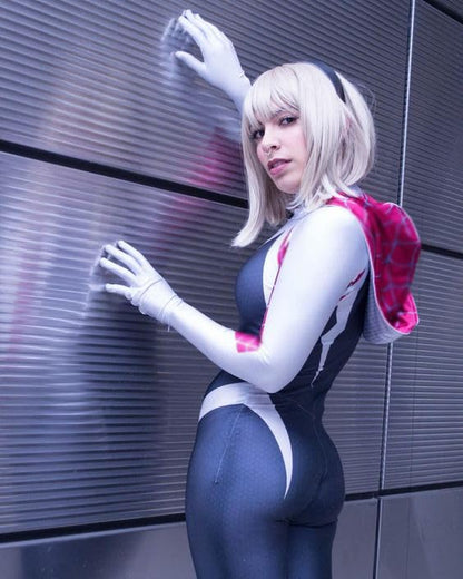 JSKAHAO Disfraz de Halloween para cosplay de licra y elastano con máscara extraíble (blanco, adulto-L)