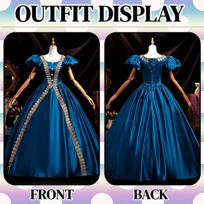 Vestido medieval renacentista para mujer, vestido de baile victoriano con mangas abombadas, vestido vintage renacentista aristocrático para Halloween, fiesta temática, azul, Altoa única