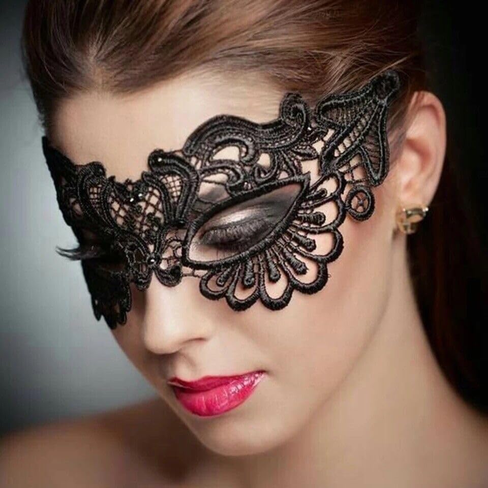 Máscara de encaje negro sexy para fiesta de Halloween