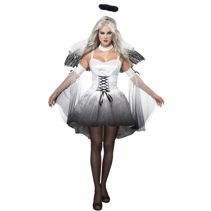El libro de la memoria Un estudio de memoria en la cultura medieval divertido disfraz de novia para mujer, Halloween, novia, cosplay, disfraz negro, vestido, disfraz de gato, 4 piezas, Blanco, S