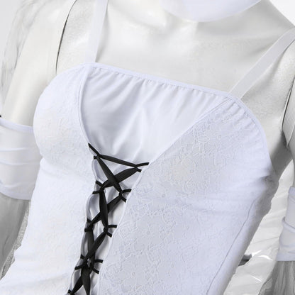 El libro de la memoria Un estudio de memoria en la cultura medieval divertido disfraz de novia para mujer, Halloween, novia, cosplay, disfraz negro, vestido, disfraz de gato, 4 piezas, Blanco, S